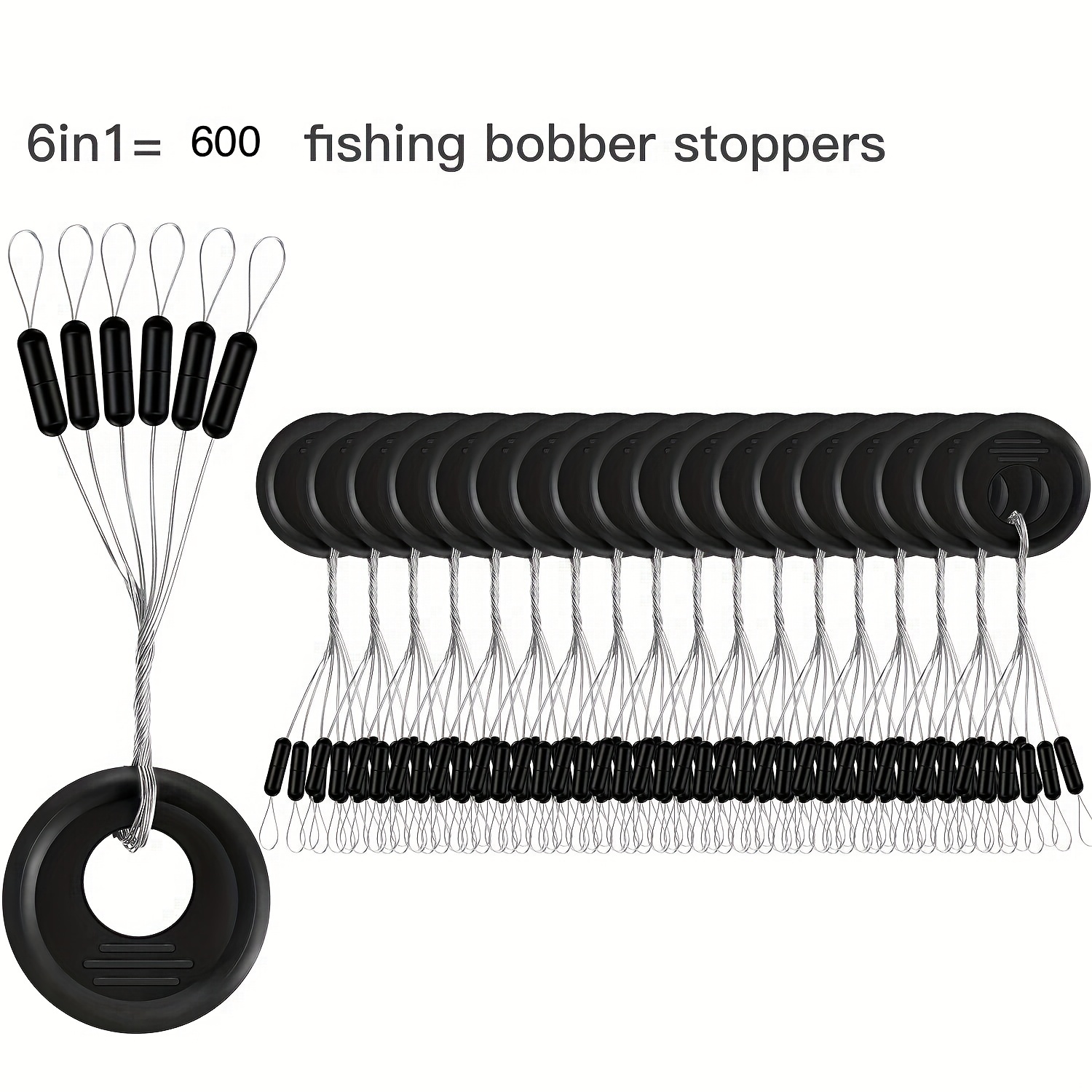 30/300/600/1200Pcs Fishing Accessories Bobber Stopper Line Space Beans Fishing  Rubber Bobber Beads Stopper 6 in 1 Float Sinker Stops