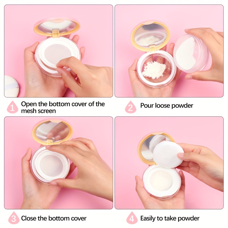 Portable Loose Powder Box with Mirror Mushroom Sponge Puff