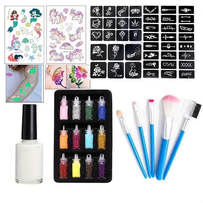 Glitter Tattoo Set For Kids Temporary Powder, Mermaid Makeup Set