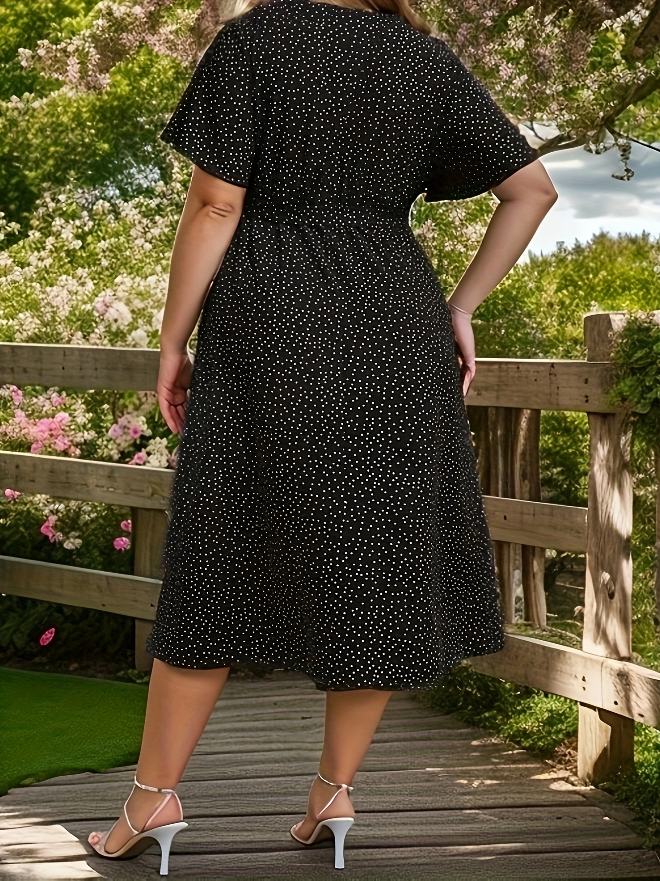 Polka Dot Mini Black Dress - Plus Size