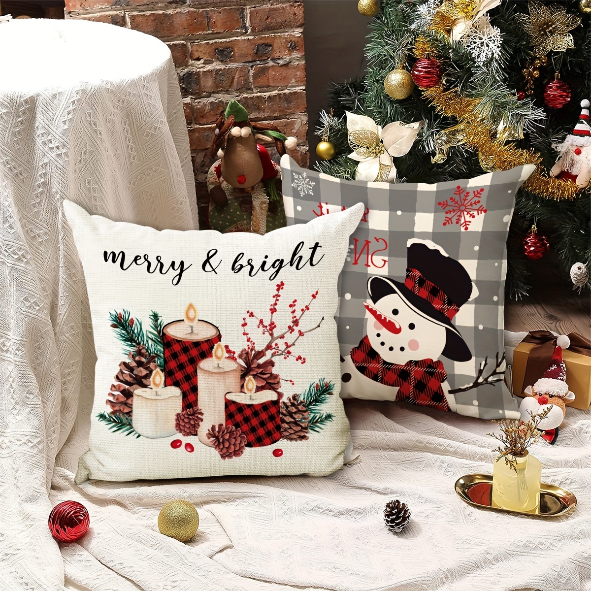 Christmas Christmas Snowman Color Lights Christmas Tree Santa Claus  Pillowcase Home Sofa Cushion Cover Linen Blend Car Cushion Cover Throw  Pillow Home Pillow Insert Not Included - Temu