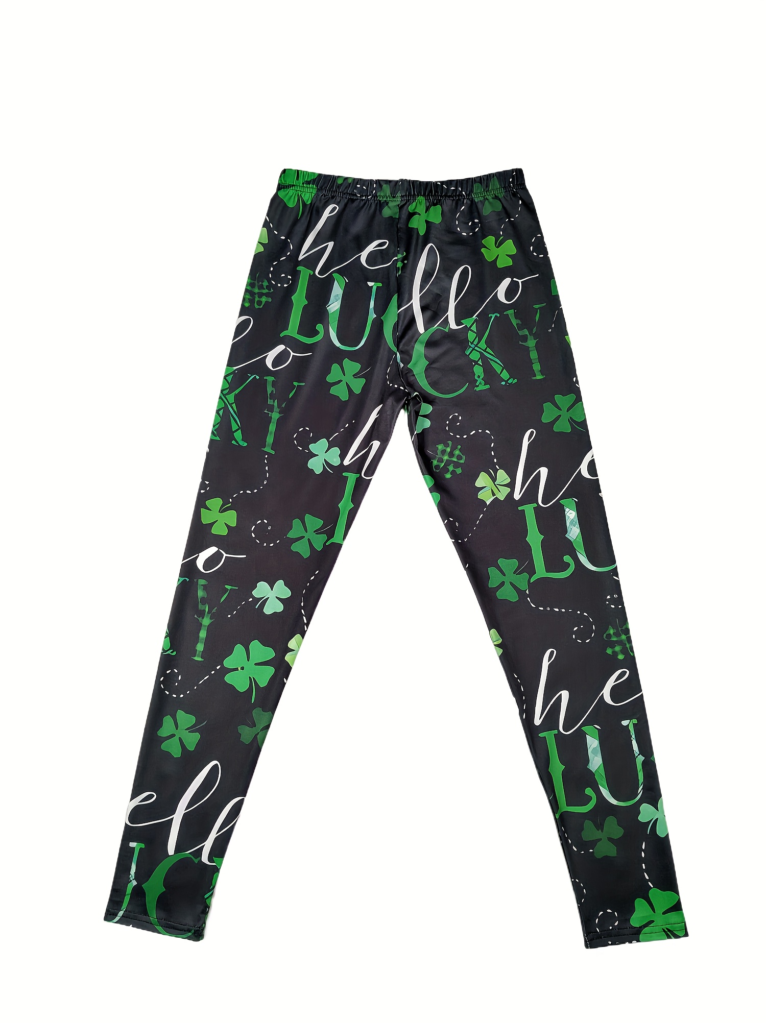 Clover Letter Print Skinny Leggings Casual Elastic Waist - Temu