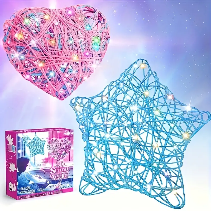 Craft Art Set 3d String Art Set With Glowing Heart And Star - Temu