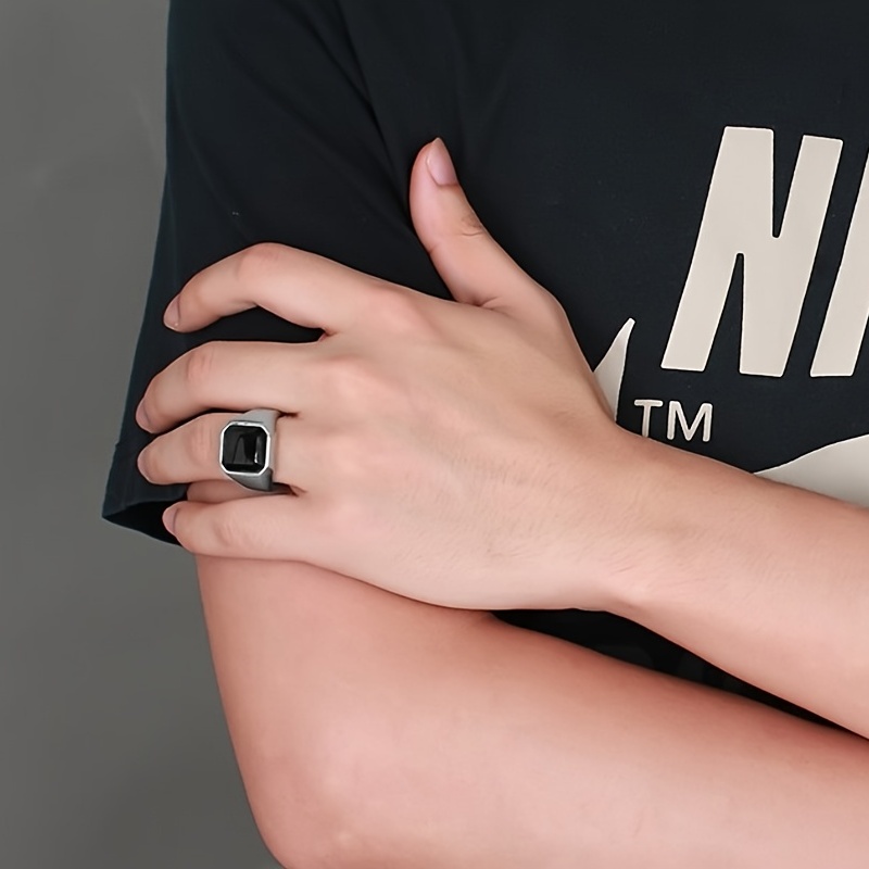 Men's Stainless Steel Agate Ring