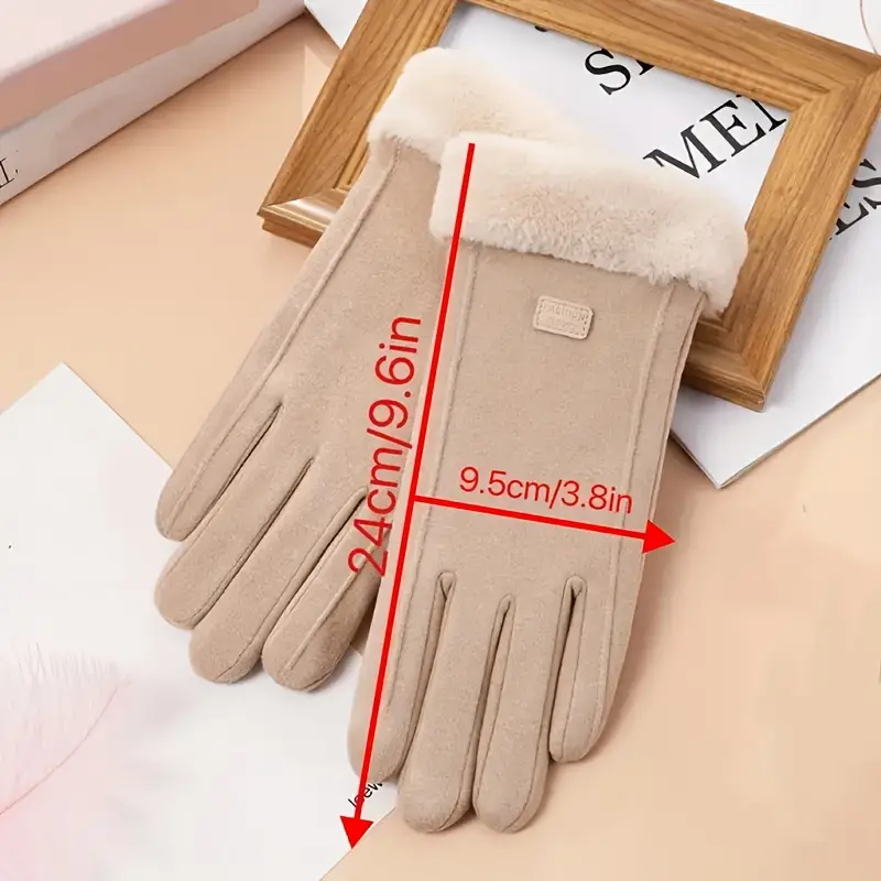 solid color plush cuff gloves simple plus velvet thickened warm touchscreen gloves autumn winter coldproof split finger gloves details 3