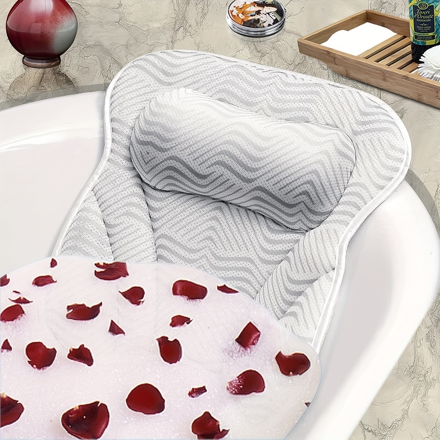 Bath Pillow Bathtub Spa Cushion - Bath Tub Pillow with 4D Air Mesh
