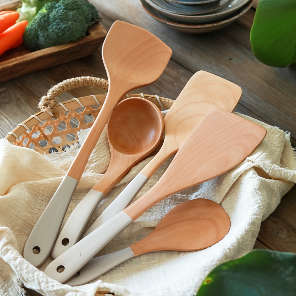 Natural Wood Tableware Spoon Utensils For Nonstick Cookware