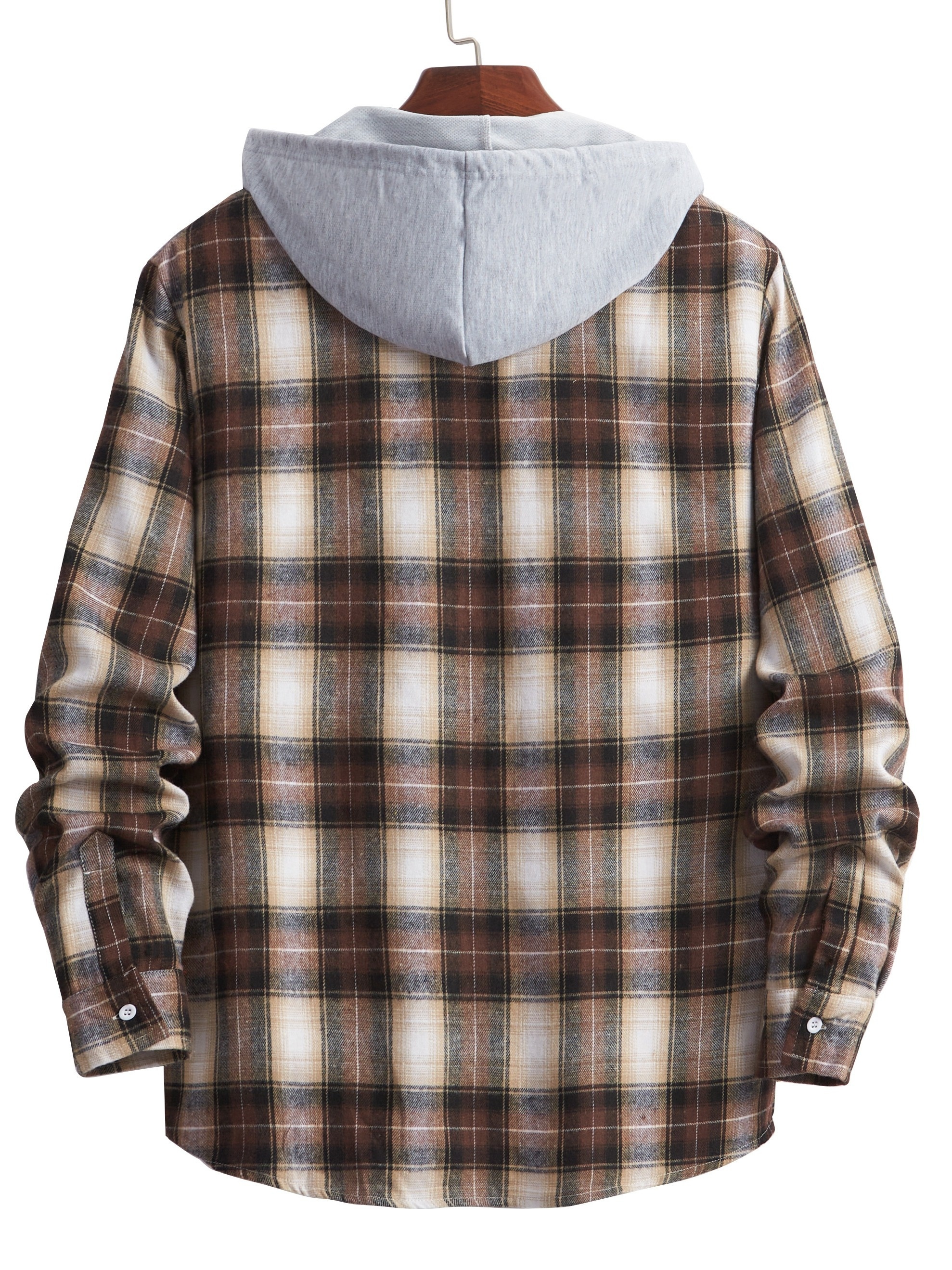 Men's Casual Plaid Hooded Long Sleeve Shirt - Temu