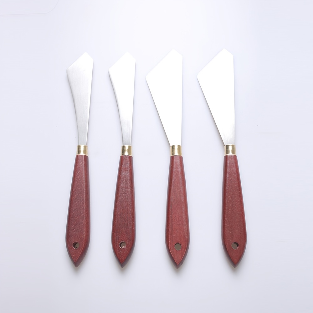4pcs/set Stainless Steel Paint Scrapers, Wooden Handle Palette Painting