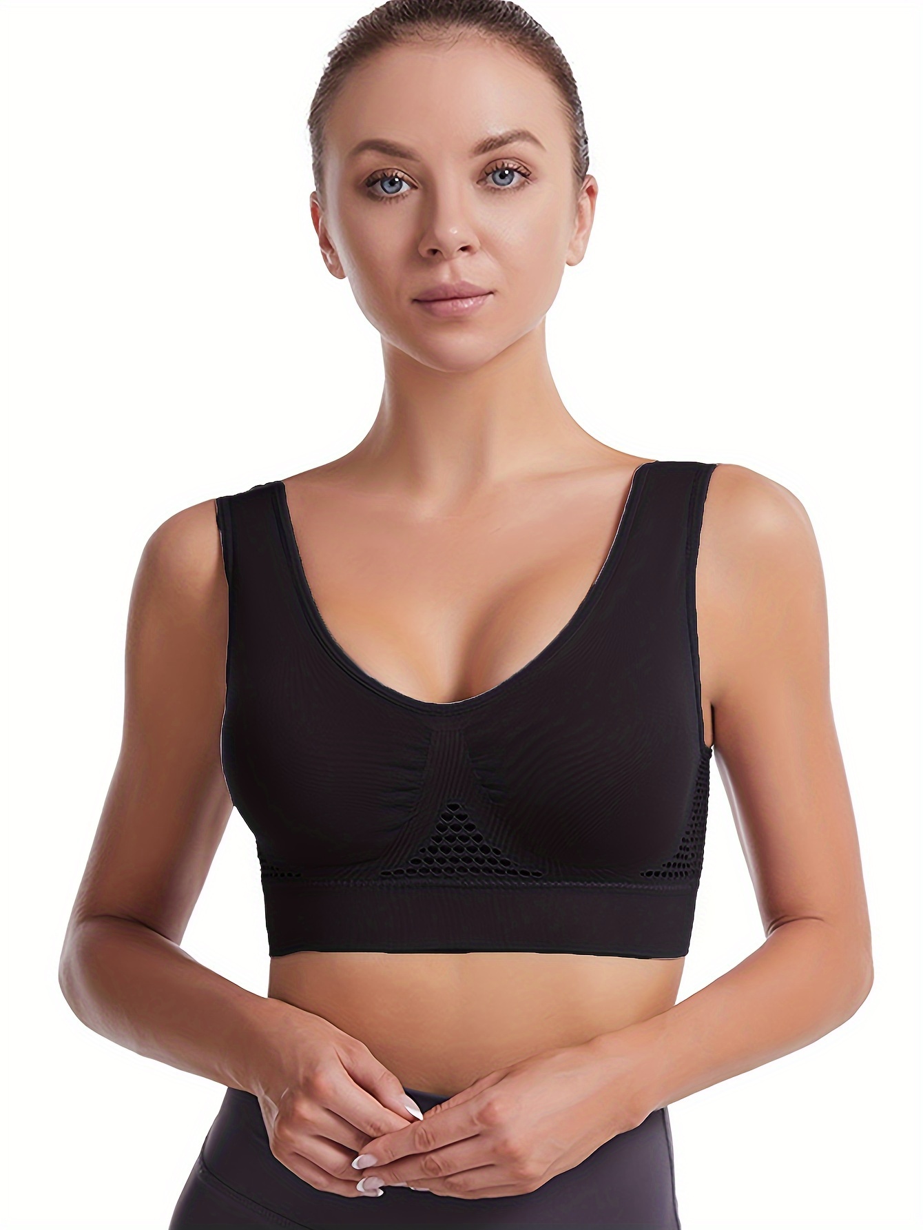 Wireless Hollow Mesh Sports Bra Push Breathable High Support - Temu