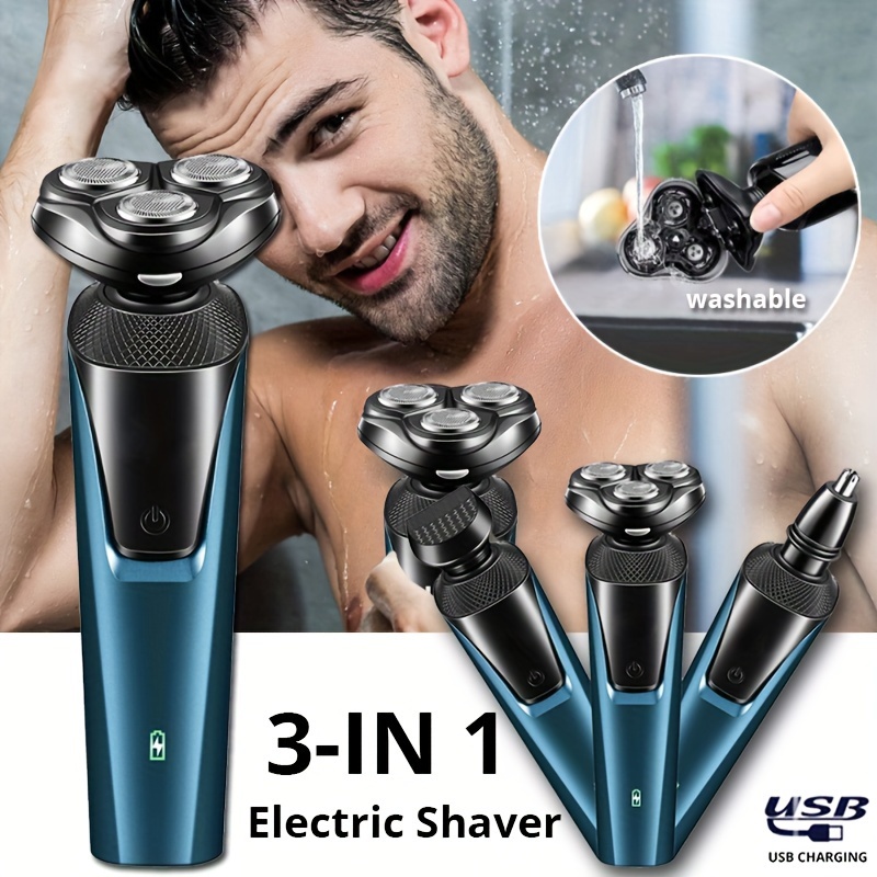 Maquinilla de afeitar eléctrica para hombres, resistente al agua, IPX7,  afeitadoras de barba para hombres, rasuradoras rotativas 3 en 1,  recortadoras