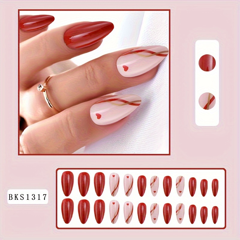 Valentine's Day Press On Nails Medium Length Romantic Heart - Temu Australia