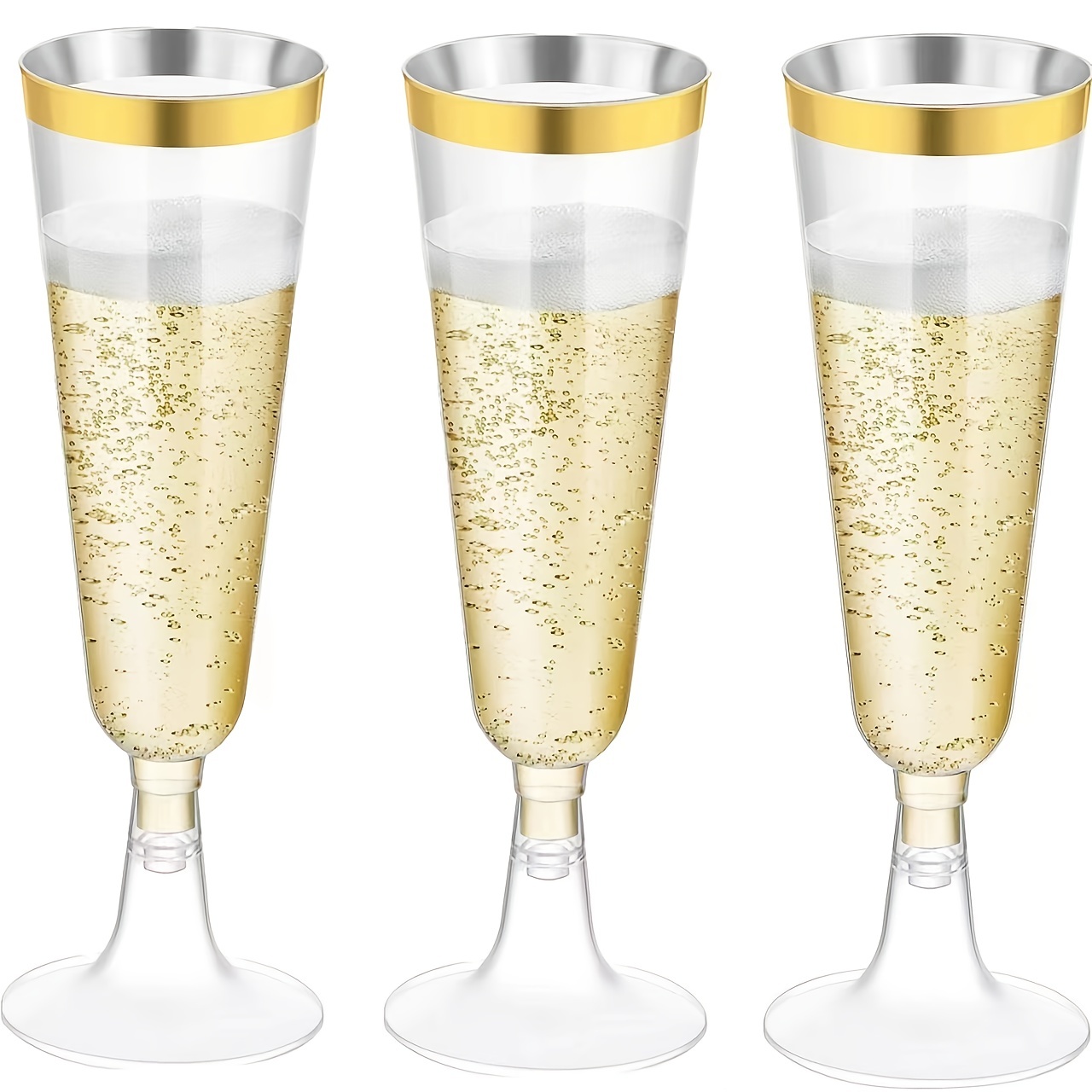 Copas de vino de plástico con borde dorado, juego de 25 unidades, cada una  con capacidad para 6 onzas, suministros para bodas, eventos y fiestas