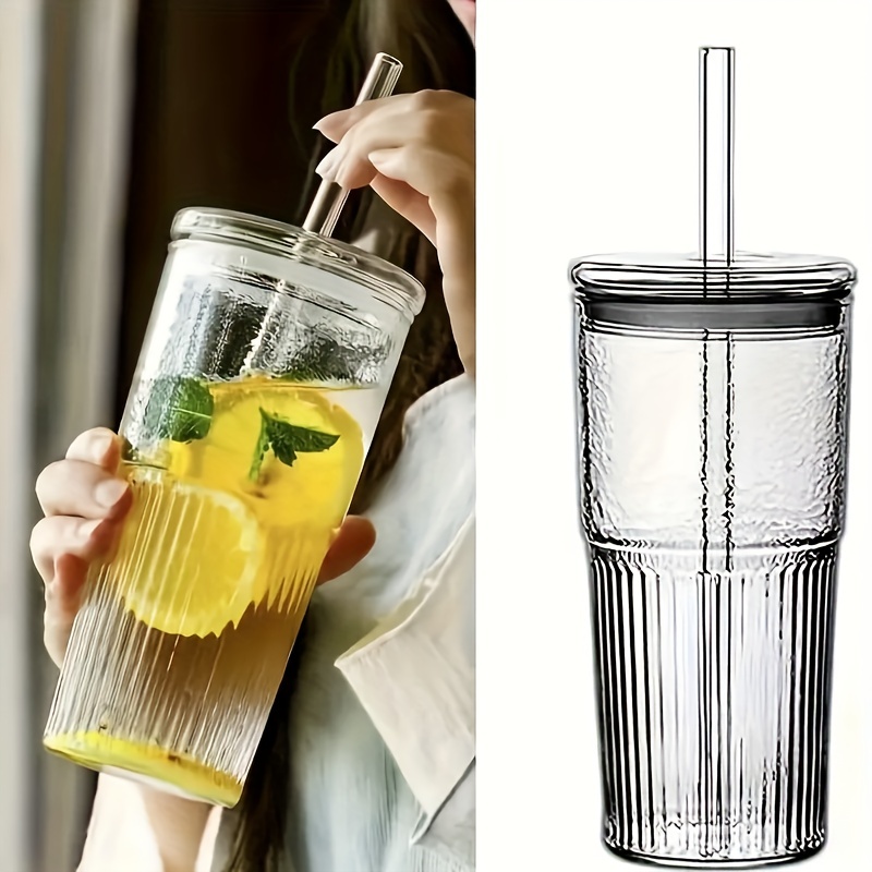 Glass Tumbler With Lid And Straw Thickened Glass Water - Temu