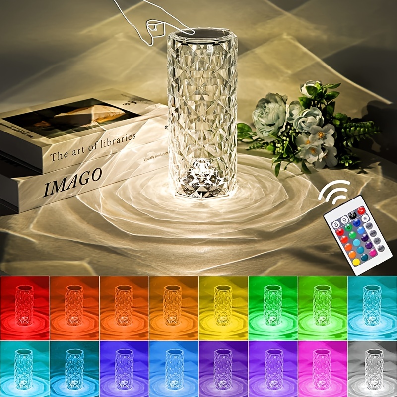 Crystal Lamp Touch Control Rose Shadow Crystal Table Lamp - Temu