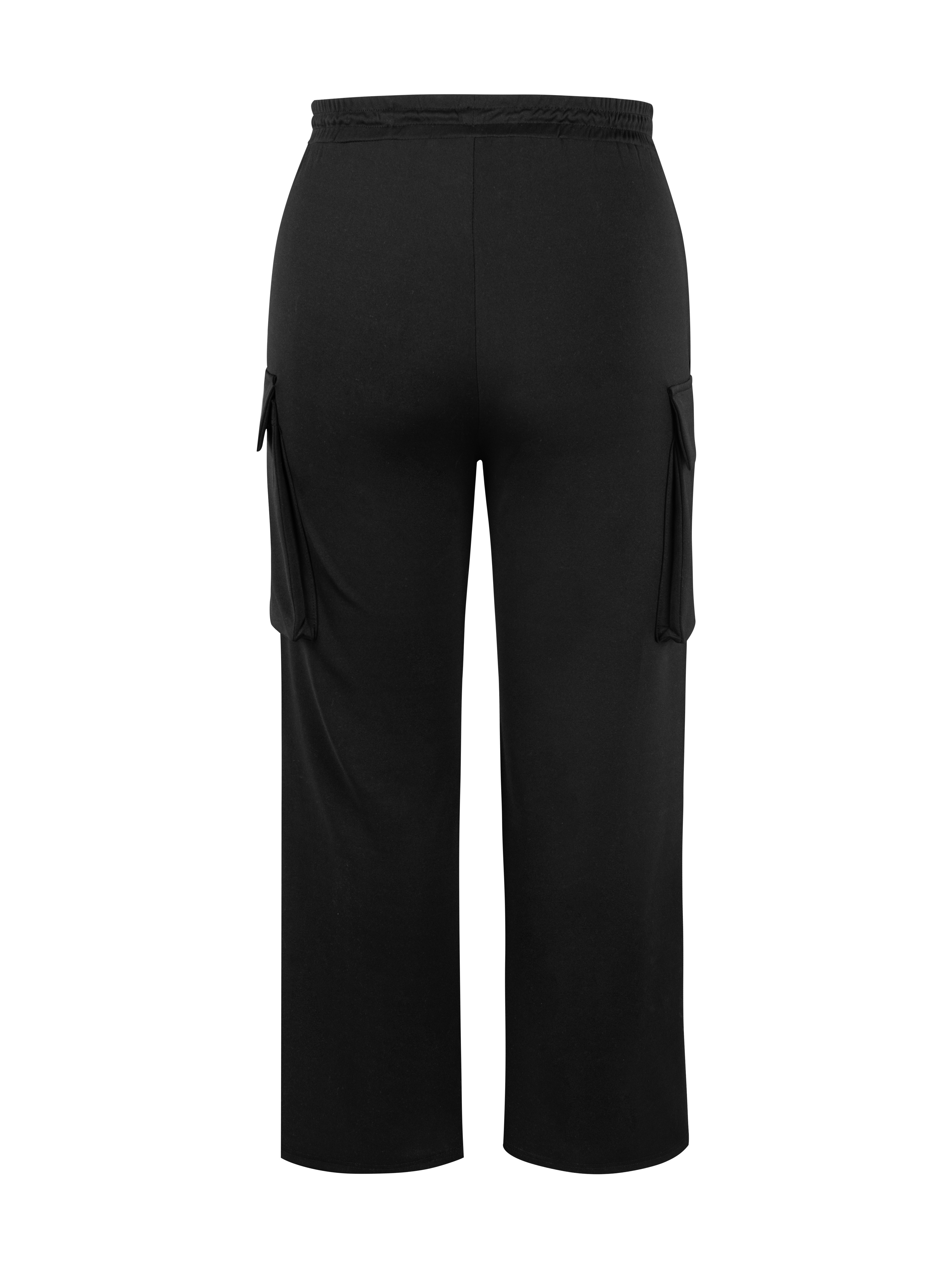 plus size casual pants womens plus solid elastic drawstring wide leg cargo pants details 3