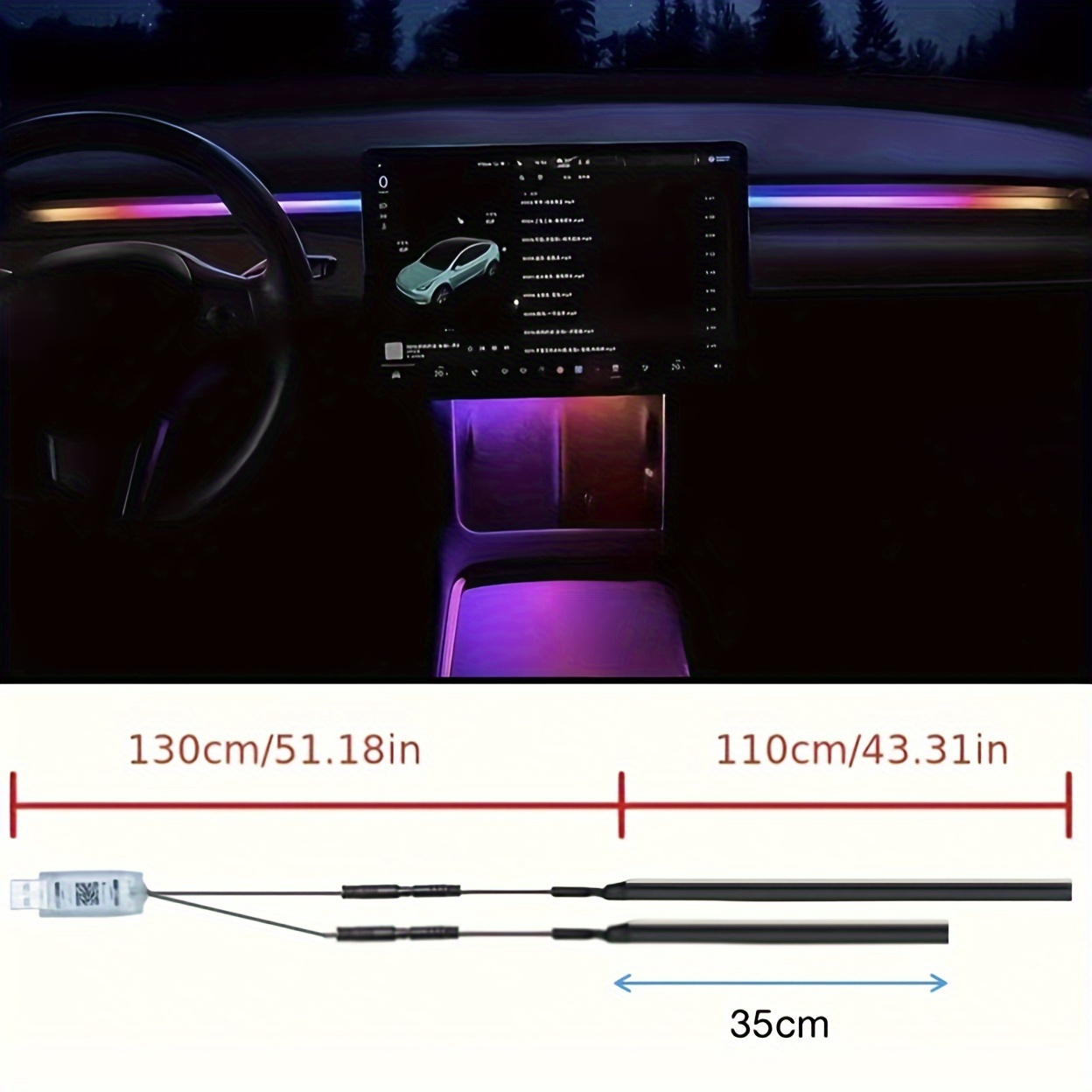 For ModelYmodel3 New Automatic Induction Switching Ambient Light,No Damage  Installation APP Control,Glove Box USB Port Installation,One Drag Two