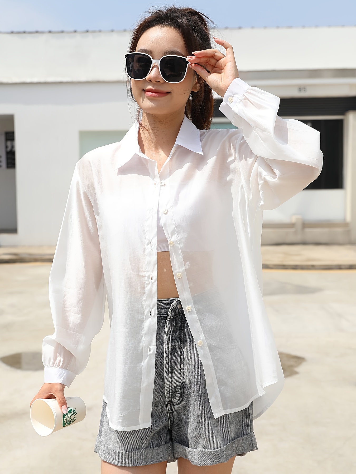 Long Sleeve Hot Weather Button Up Shirts Women's Lightweight