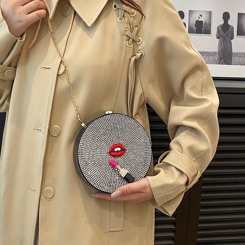 Retro Rhinestone Shoulder Bag Women's Chain Lip Lipstick - Temu