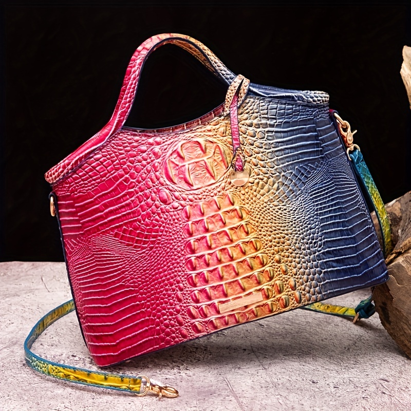 Gradient Crocodile Tote Bag for Women 2023 Advanced Contrast Color Handbags  Small Crossbody Bag Handbag Luxury Designer Handbag
