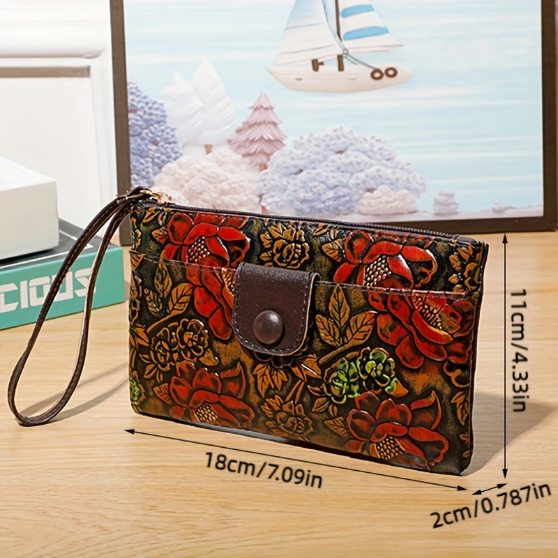 Retro 3D Embossed Flower Phone Purse Peony Clutch Bag Long Wallet, Clutches Bags&Wallets