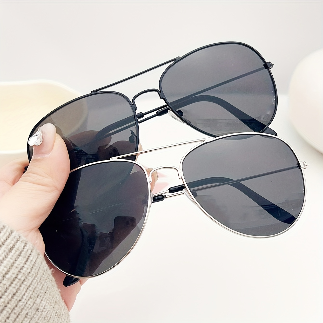 

2pcs Double Bridge Fashion Glasses For Women Men Mirrored Fashion Vintage Sun Shades For Driving Beach Travel