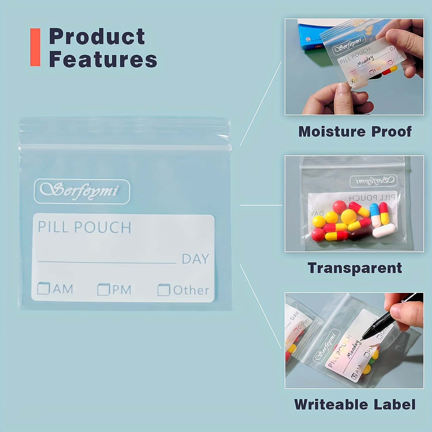 MEDca Pill Pouch Bags 4'' x 2.75 - Disposable Zipper Pills Baggies -100  Pack 