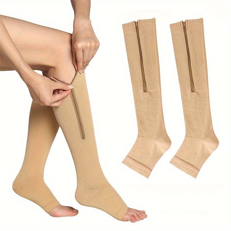 2Pairs Compression Socks for Women, Open Toe Medical Compression Stockings  Support Knee High Calf 15-25mmHg Flight Compression Socks for varicose  veins Nurses Running Flying Sport (X/XL Black/Beige) : : Health  & Personal
