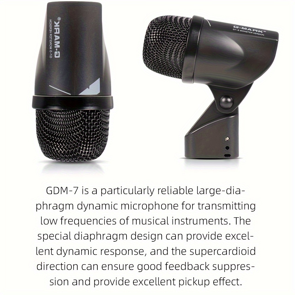 Microphone d'instrument G-MARK GDM8 Kit de micro de batterie filaire 7  pièces Dynamique Kick Bass Tom/Snare Cymbals Utilisation pour batterie  Vocal