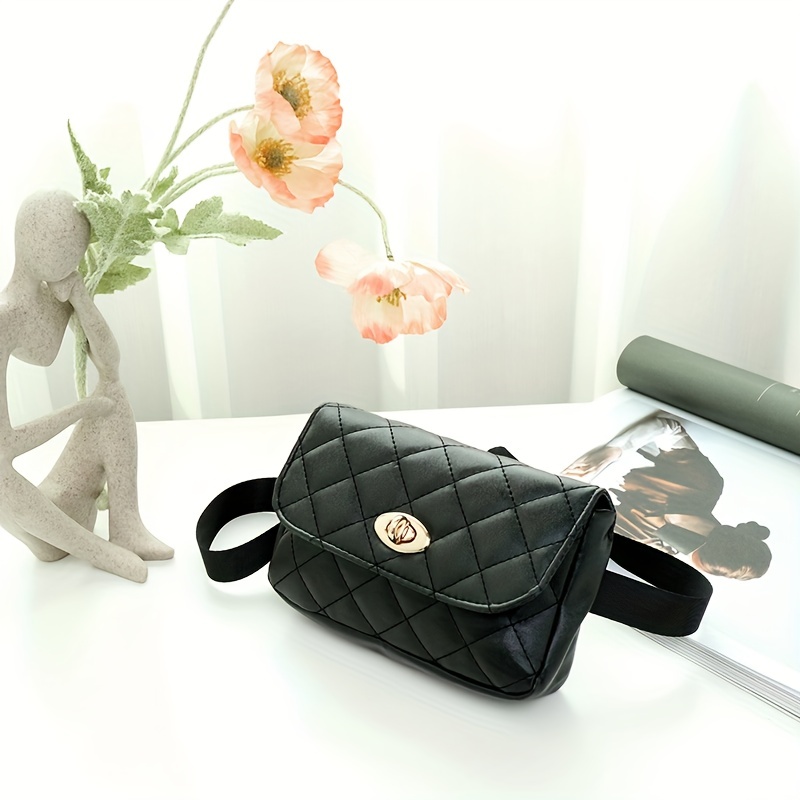 1pc Black Pu Shoulder Bag With Twist Lock & Chain Decoration, Suitable For  Ladies' Daily Use