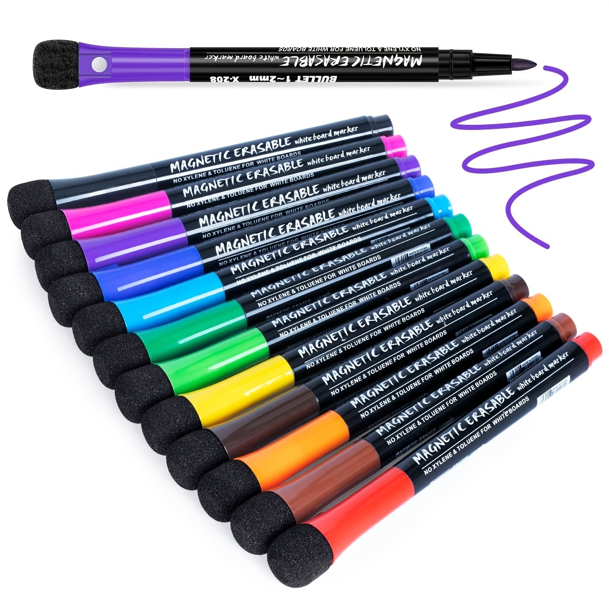 12pcs Magnetic Dry Erase Markers With Eraser For Kids Teacher Classroom Work Whiteboard Supplies