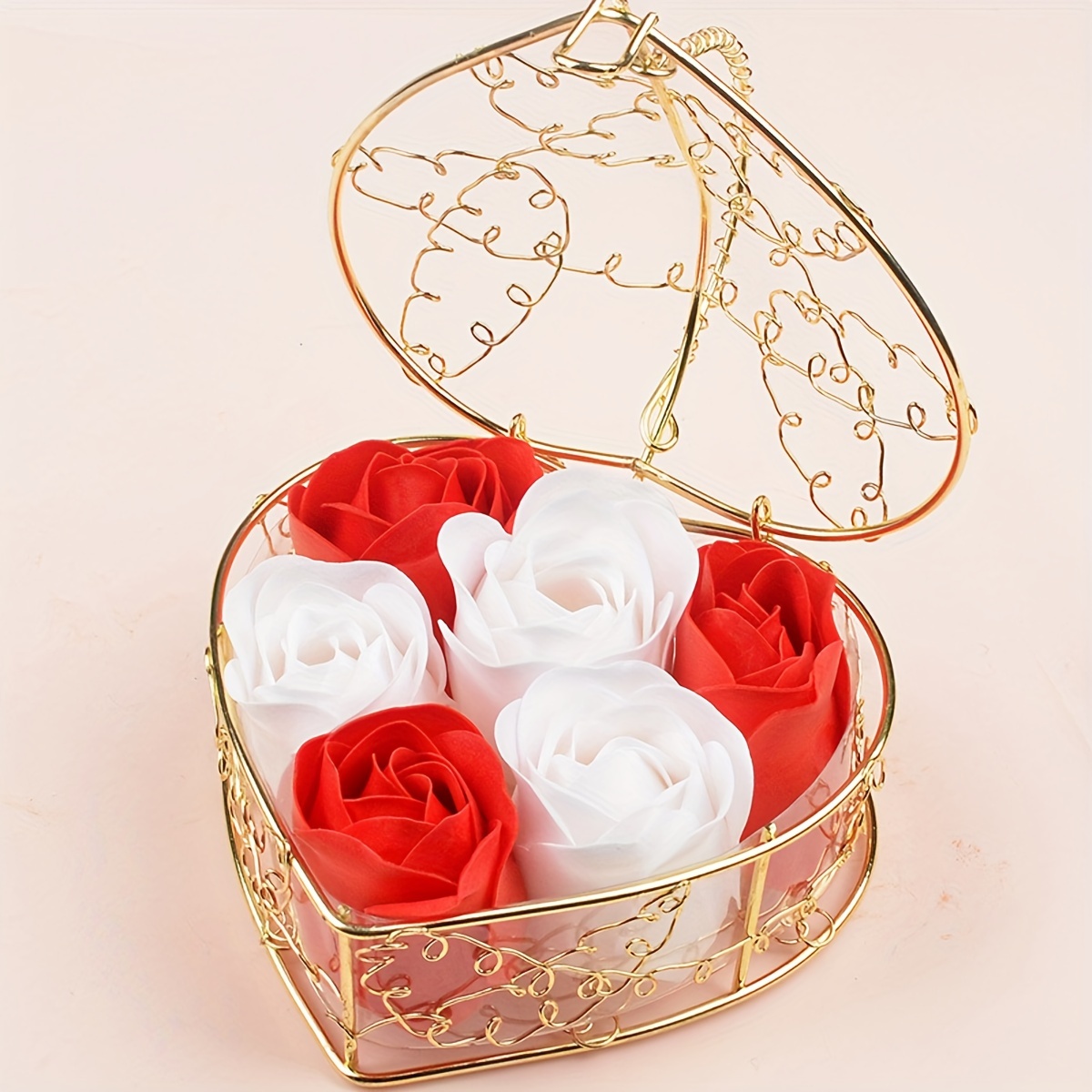 Red heart soap flower box