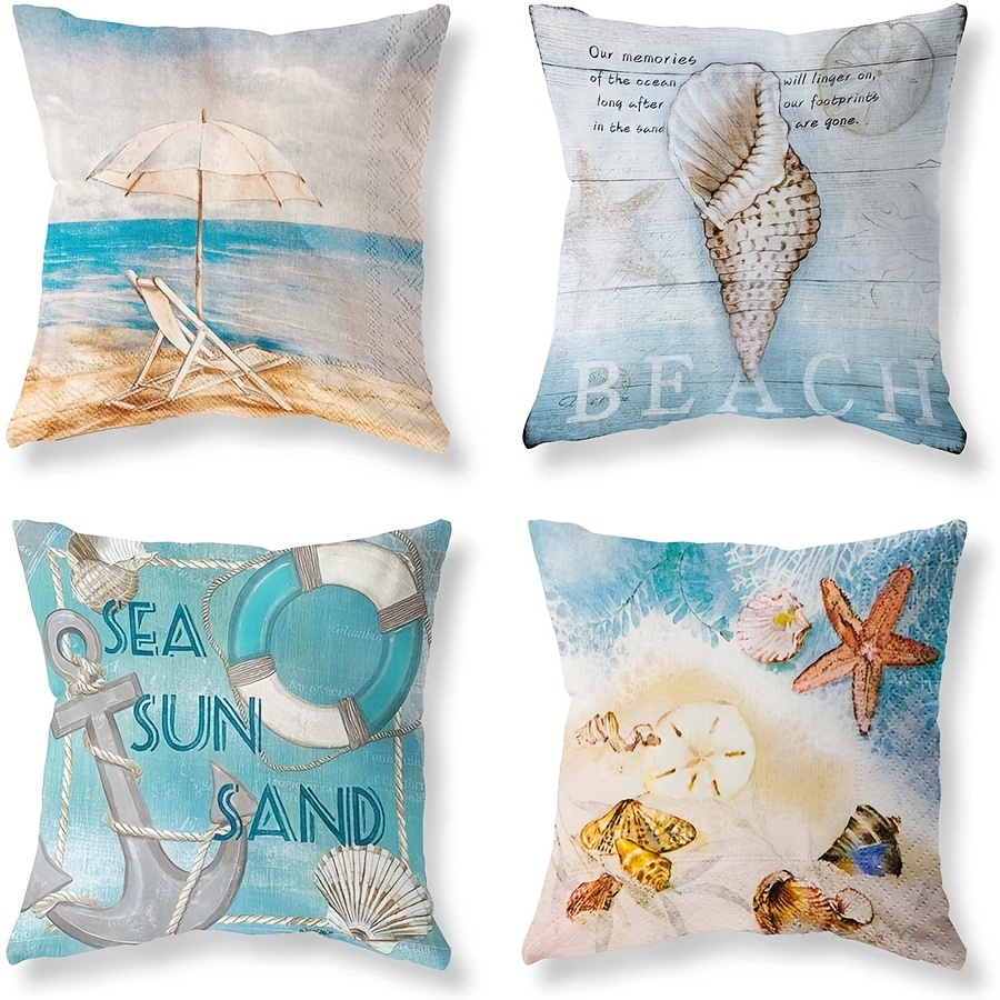 Throw Pillow Case Linen Summer Ocean Theme Beach Starfish - Temu