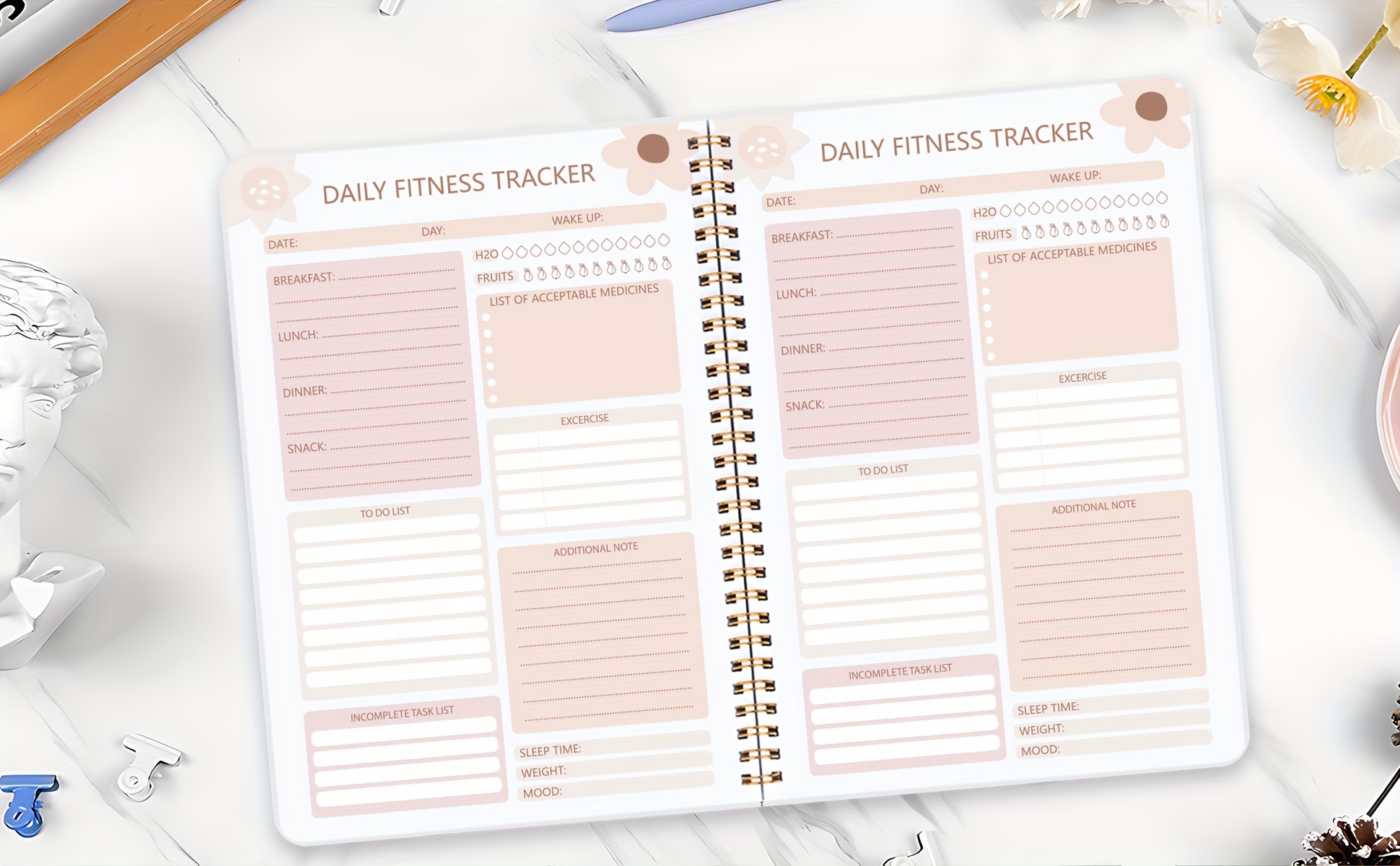 Daily Fitness Tracker Undated To Do List Task With Meal Plan - Temu
