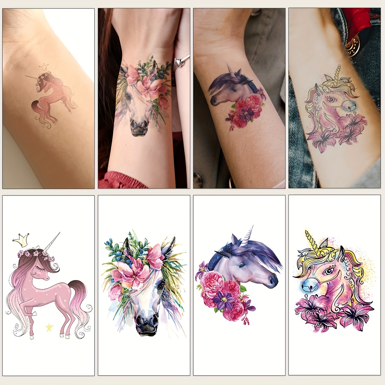 1 Hoja Tatuaje Temporal Unicornio Dibujos Animados Pegatina - Temu Mexico