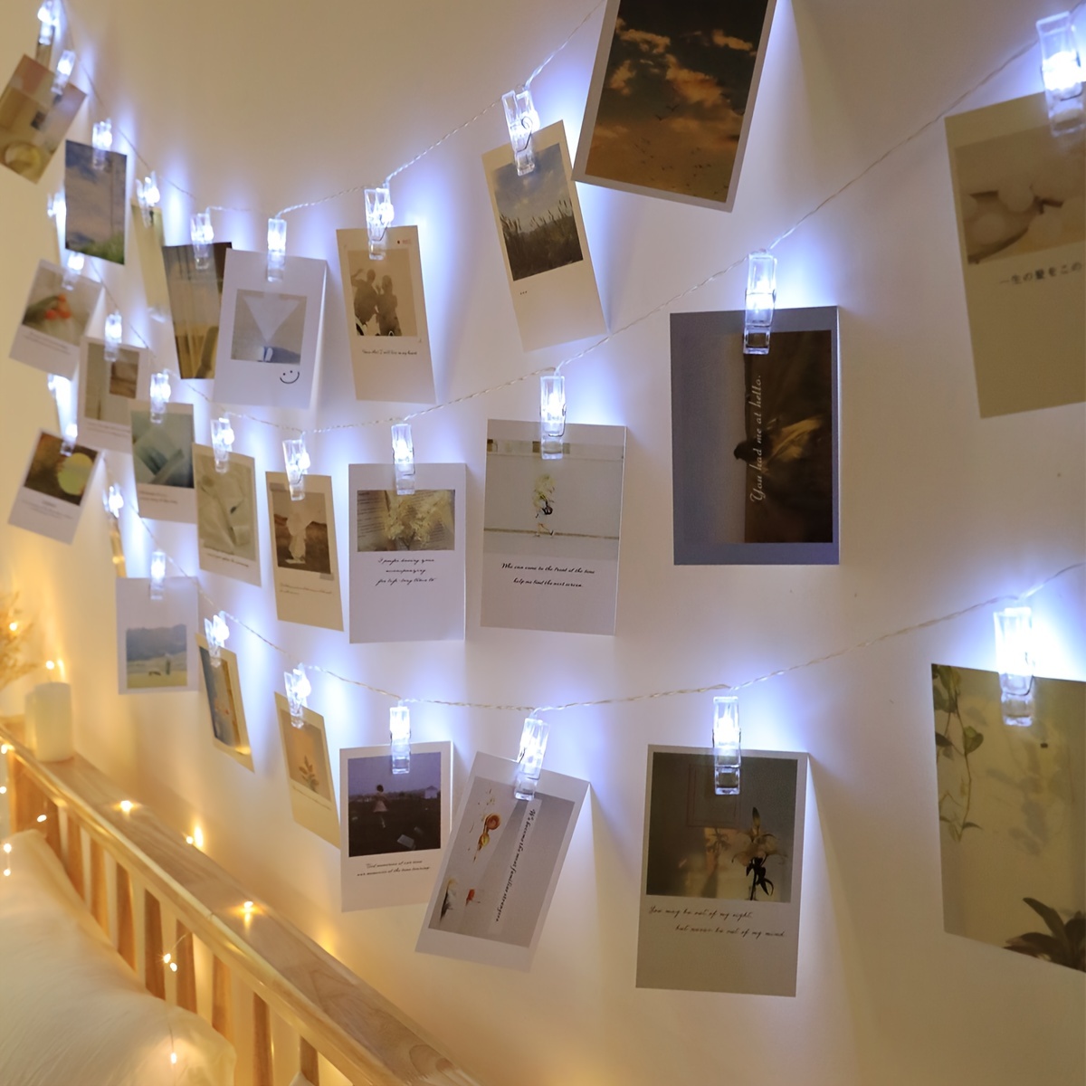 Marco de fotos para decoración de pared, marcos de fotos colgantes con  clips y cadena de luz, marco de fotos múltiple familiar y 2 mini marcos