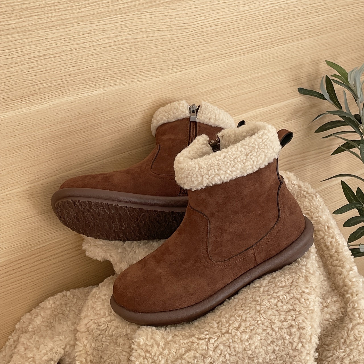 Round Toe Solid Color Winter Snow Boots Thickening Fleece Temu