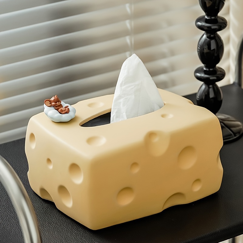 1pc Cheese Ceramic Tissue Box Holder, Rabbit & Bowknot Decorative Napkin  Case For Living Room, Bathroom, Dining Table, Tissue Paper Organizer