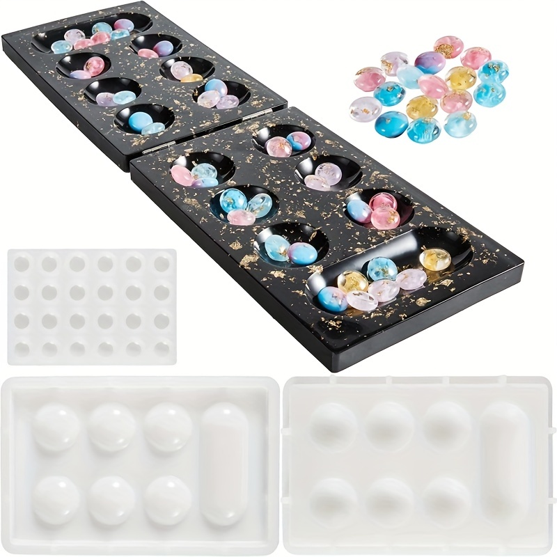 

Mancala Board Game Resin Molds Set, Epoxy Silicone Resin Molds Kit With 2pcs Mancala Board Silicone Molds 1pc Mancala Stones Mold, Epoxy Molds For Resin Casting, Diy Family Party Board Games