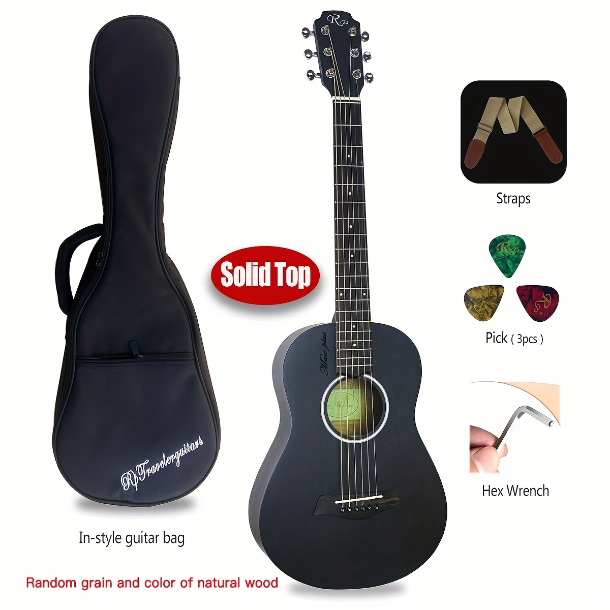 RP TG100MAX-PLUS (VI)DARK KNIGHT, Solid Mahogany, Small Body, Acoustic  Travel Guitar-34 Inch (Solid Top/Natural Color)-Perfect For Travel  Enthusiasts, beginner Boys And Girls