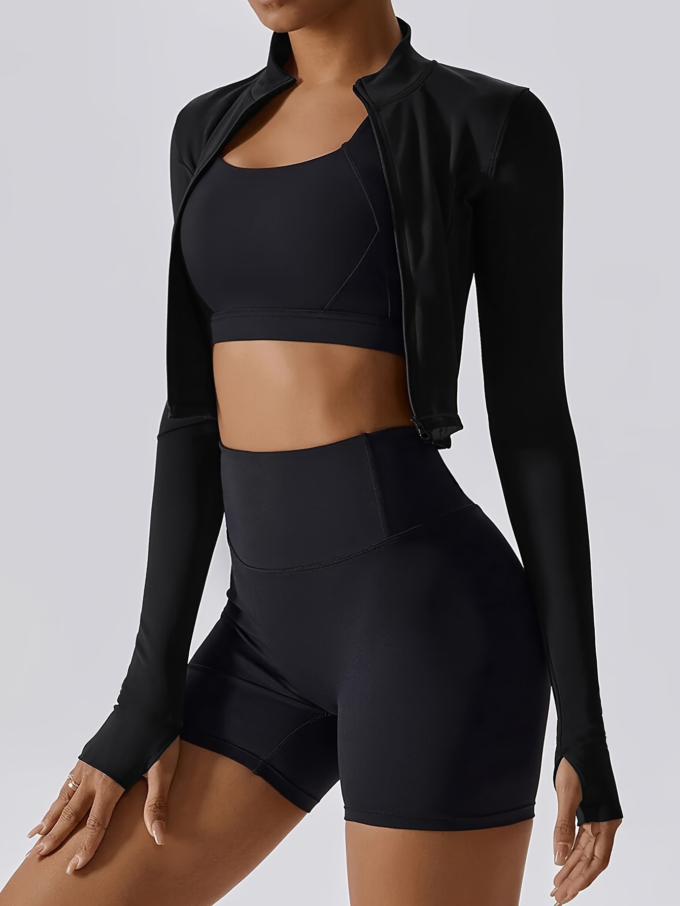 Women's Black Full zip Yoga Jacket Slim Fit Long Sleeve - Temu Canada
