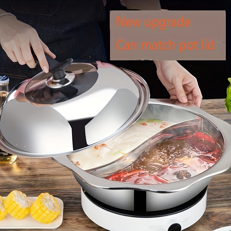 1pc Chinese Hot Pot With Divider Stainless Steel Hot Pot Soup