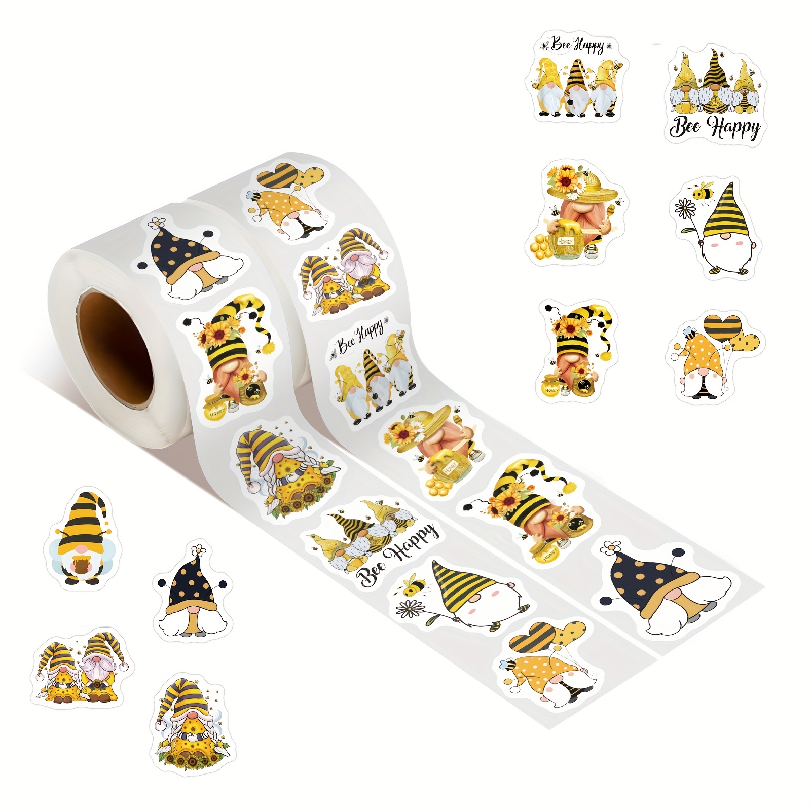

500pcs Bee Gnome Stickers Roll Cute Cartoon Aesthetic Vinyl Sticker Decals For Water Bottle, Laptop, Phone, Skateboard, Scrapbooking, Gutair Gifts For Teens Adults For Party Supply Favor Reward