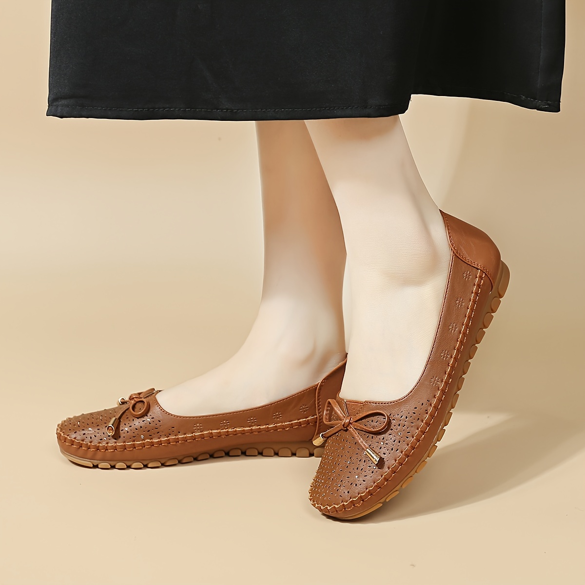 women s solid color elegant flast bowknot decor soft sole details 9