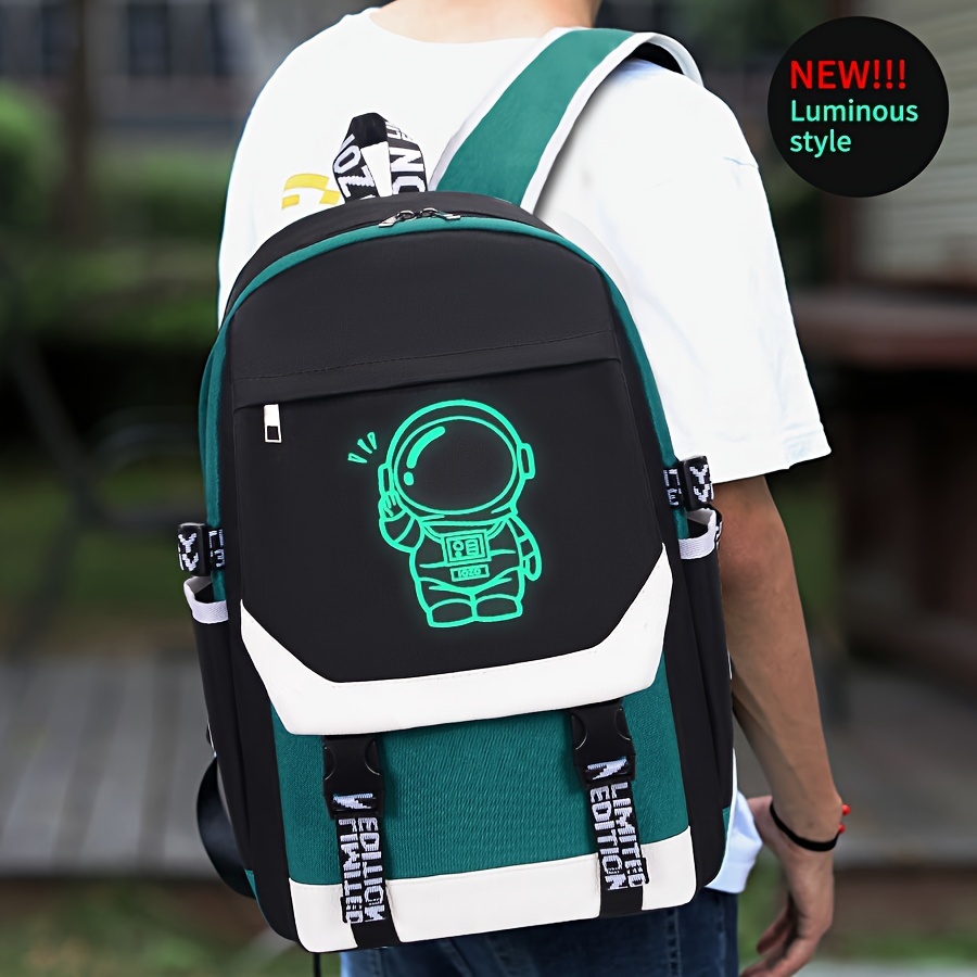 

Night Fluorescent Spacemen Pattern Backpack, Campus Color Blocking Backpack For Men Women, 15.6-in Laptop Bag For Daily Commute