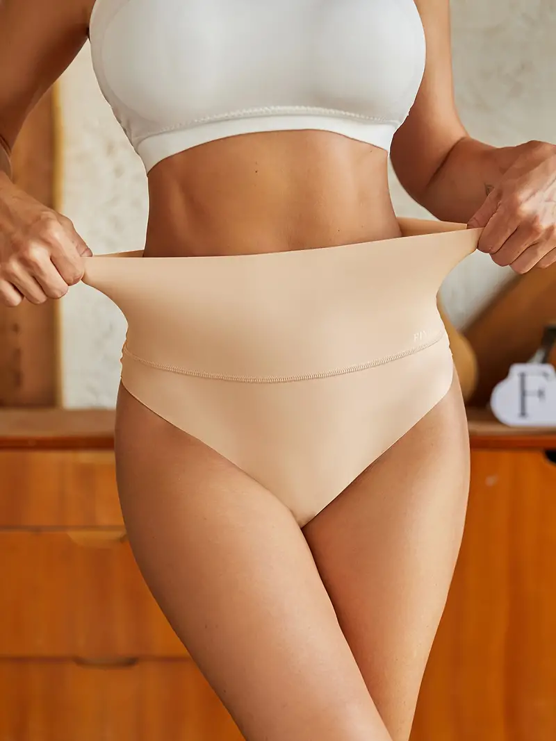 Seamless Solid Thongs High Waist Tummy Control Stretchy - Temu Australia