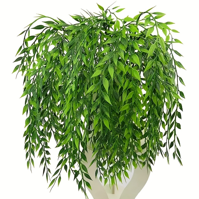 

3pcs Artificial Weeping Willow, Plastic Plants Greenery Leaves Fake Hanging Vine, Faux Ivy Garland Uv Resistant For Home Indoor Outdoor Garden Door, Wall Baskets Wedding Party Table Decor Decoration