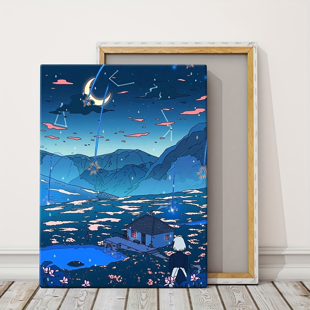 Framed Comic Canvas Print Poster, Starry Night Canvas Wall Art