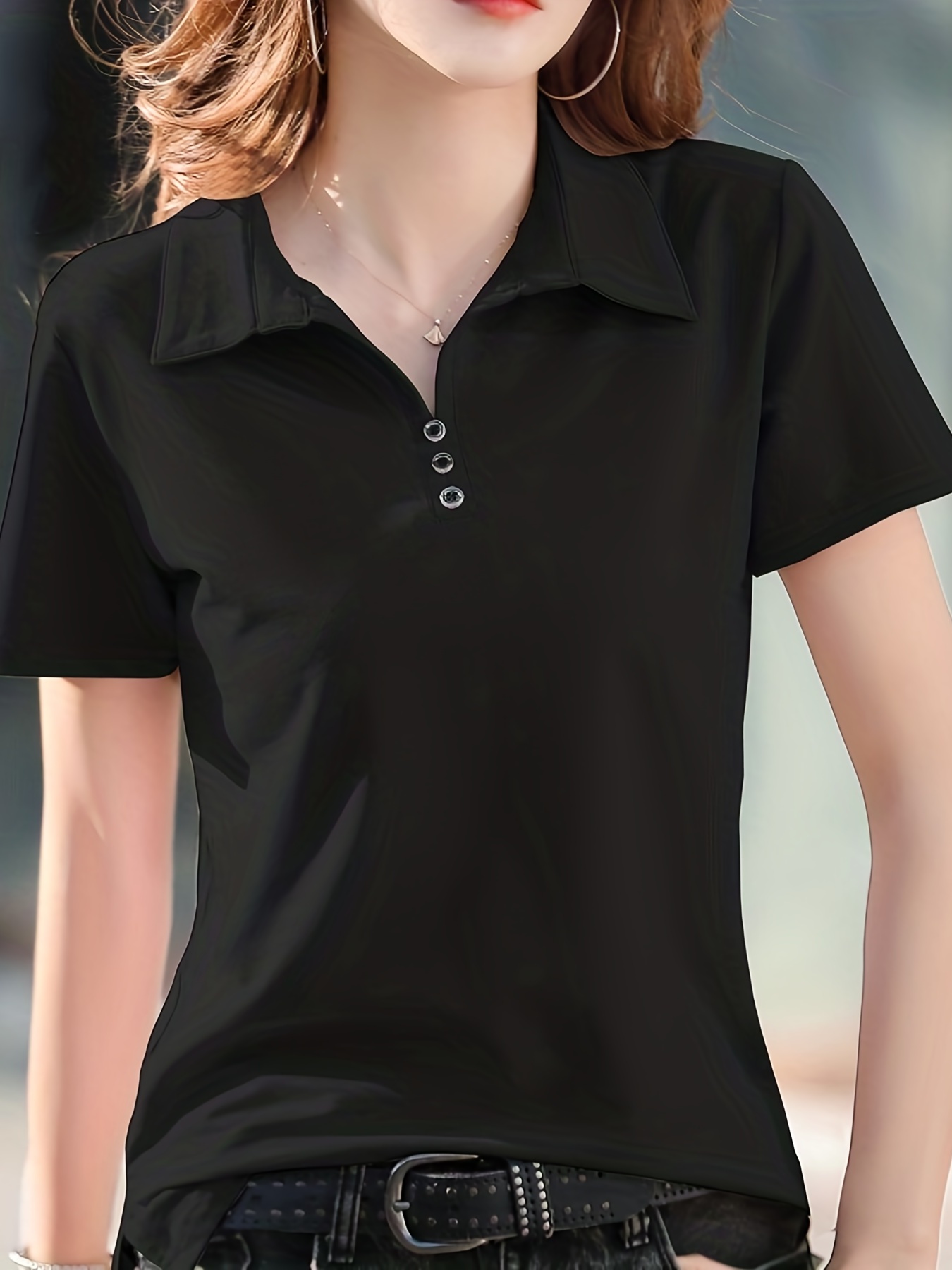 Plain black polo store t shirt women's