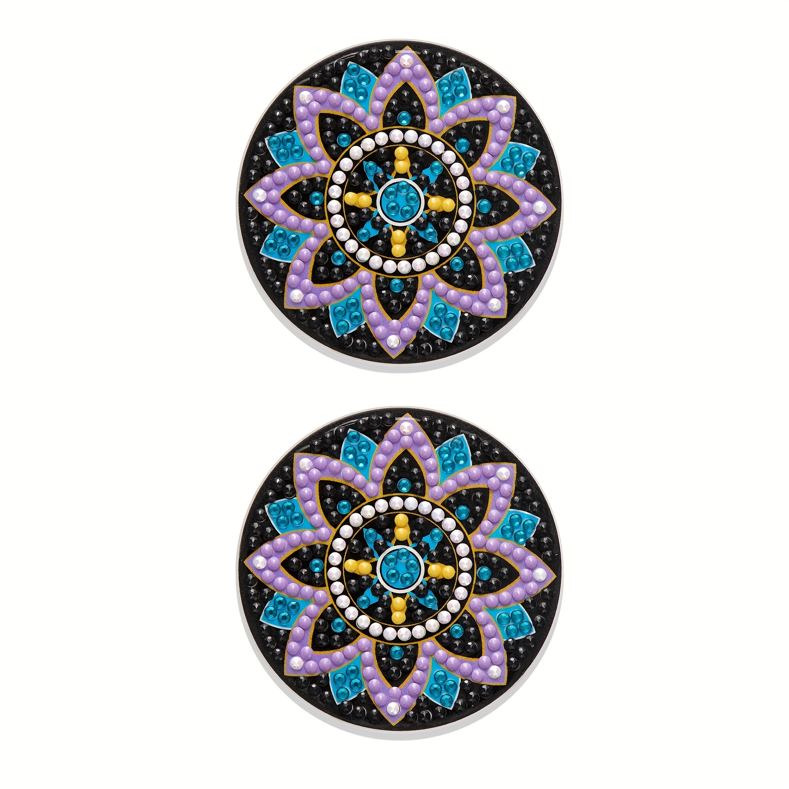 2pcs Mandala Patterned Cup Coasters For Car/suv/truck, Diy Diamond